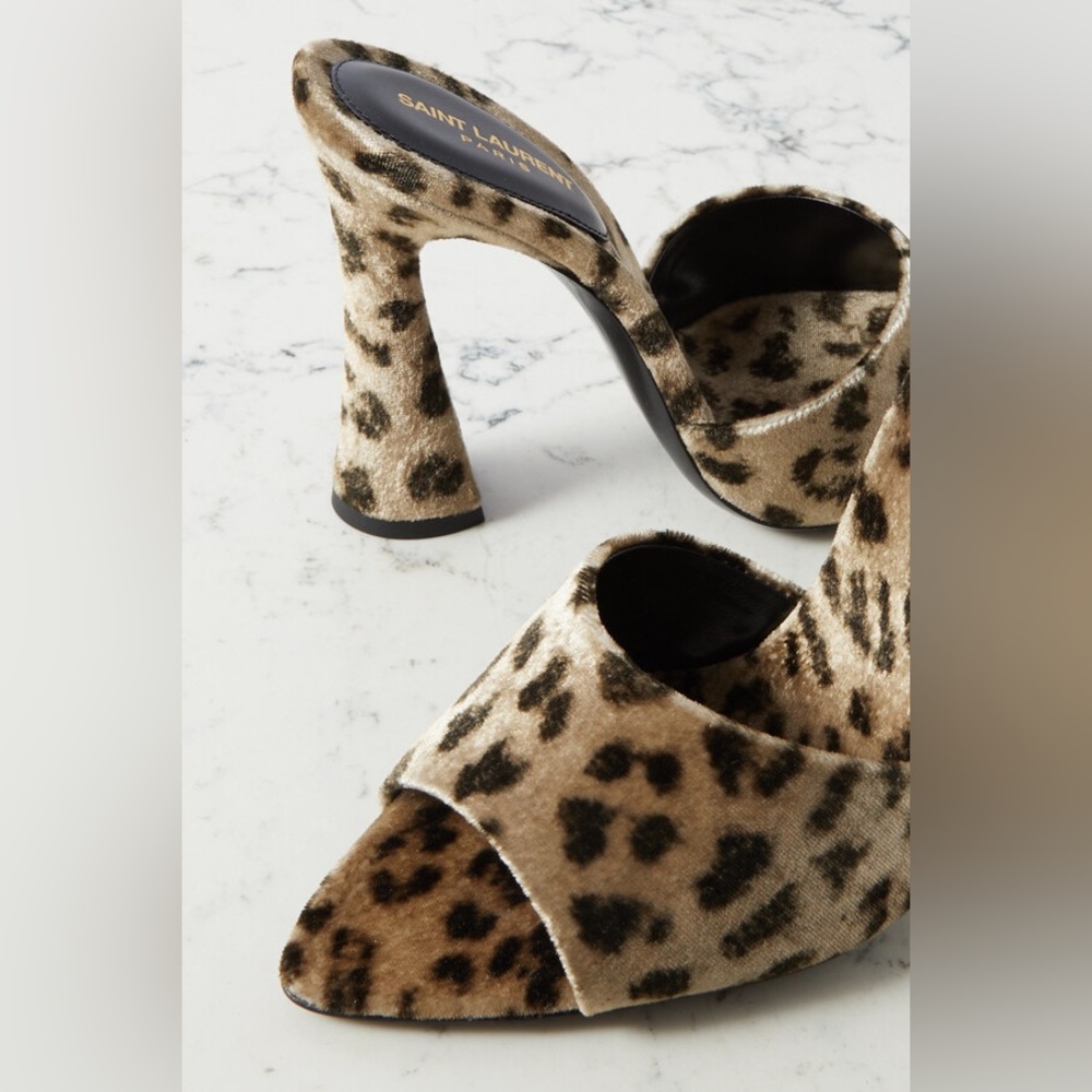 Saint Laurent Leopard Print Women's Heels Velour Mules BNIB 8.5 38 1/2 - Picture 5 of 12